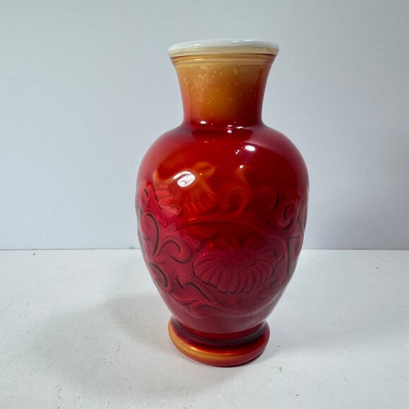 Vintage Avon Red & Orange Floral Glass Small Vase - Picture 5 of 9